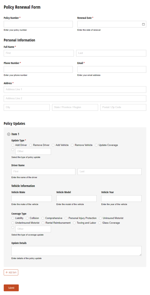 Go to Policy Renewal Form template