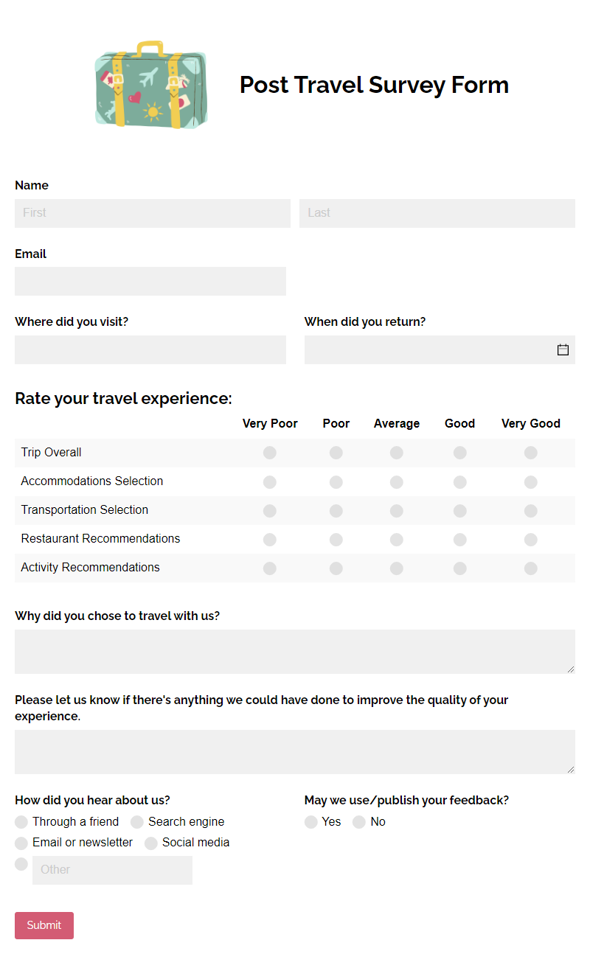 Go to Post Travel Survey Form template