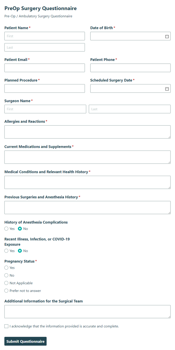 Go to Pre-Op Surgery Questionnaire template
