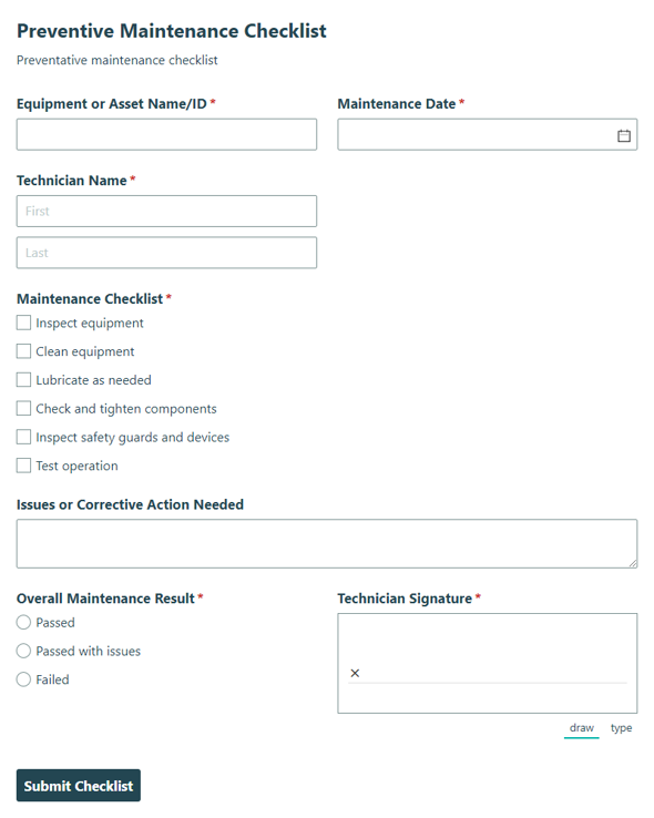 Go to Preventive Maintenance Checklist template