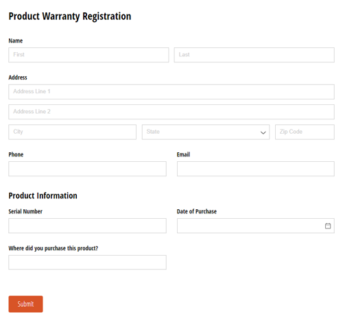 Go to Product Warranty Registration template