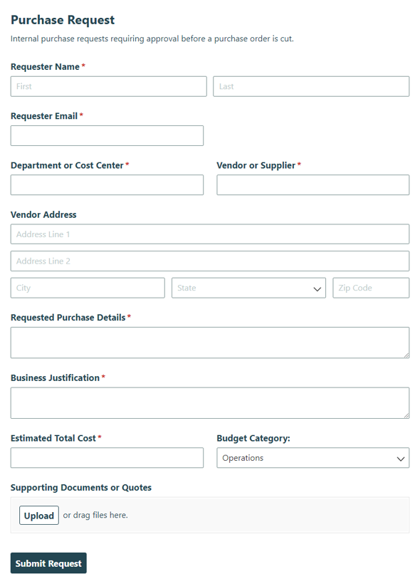 Go to Purchase Request Form template