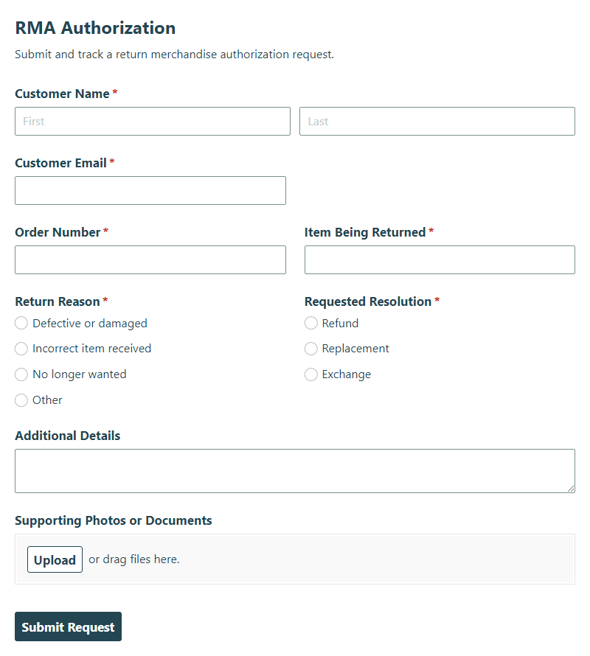 Go to RMA Authorization template