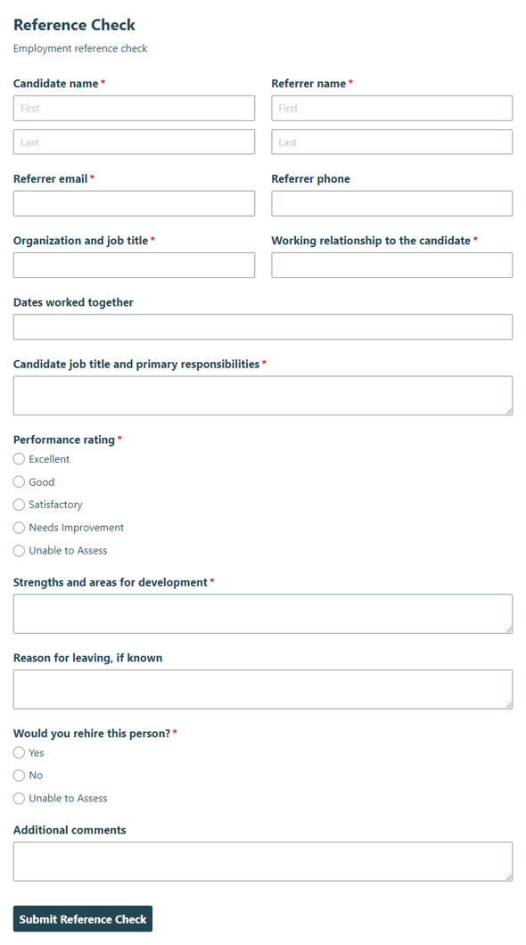Go to Reference Check template