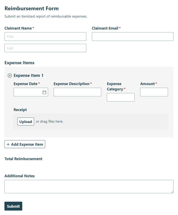 Go to Reimbursement Form template