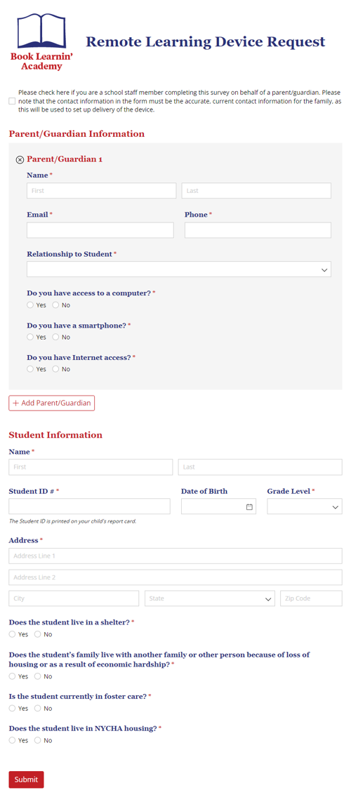 Go to Remote Learning Device Request template