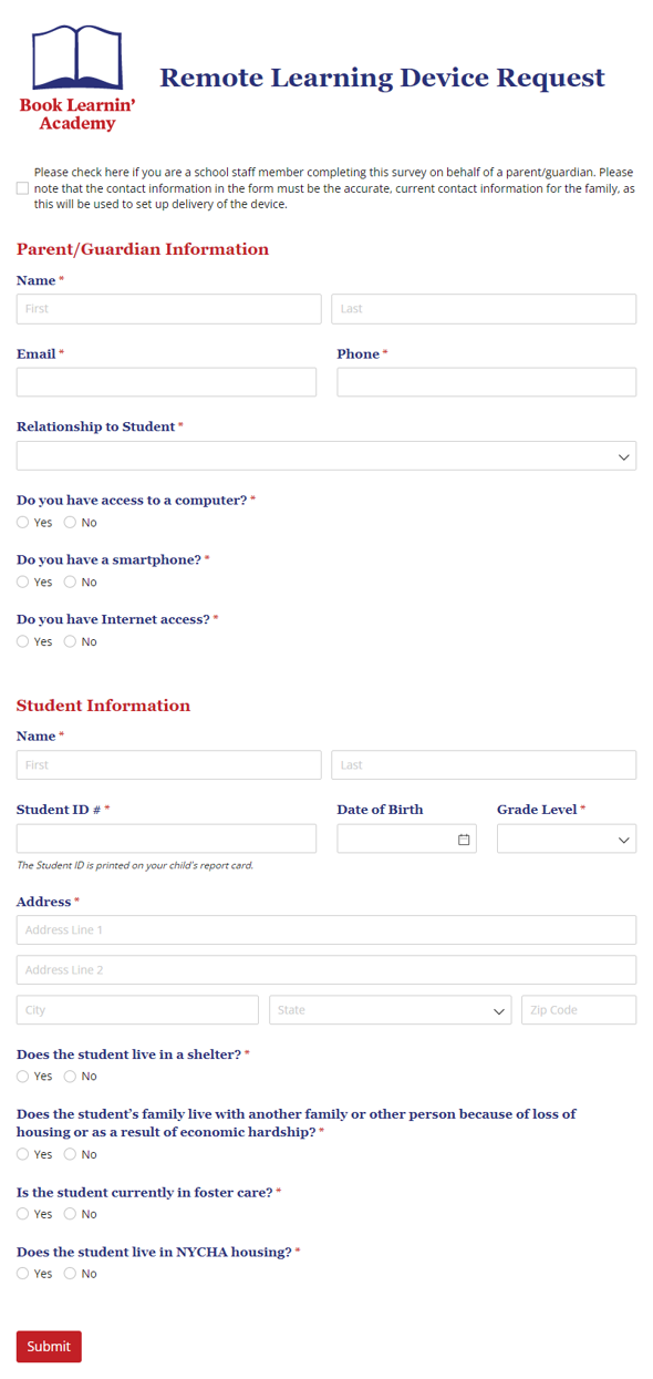 Go to Remote Learning Device Request template