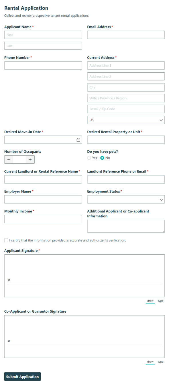 Go to Rental Application Form template