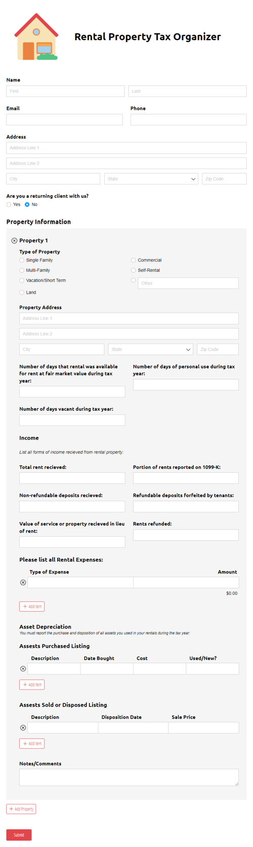 Go to Rental Property Tax Organizer template