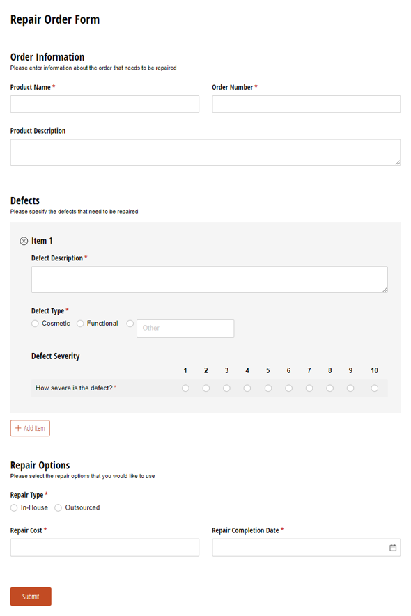 Go to Repair Order Form template