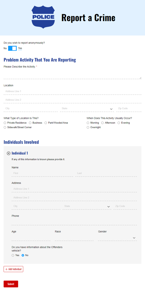 Go to Report a Crime template