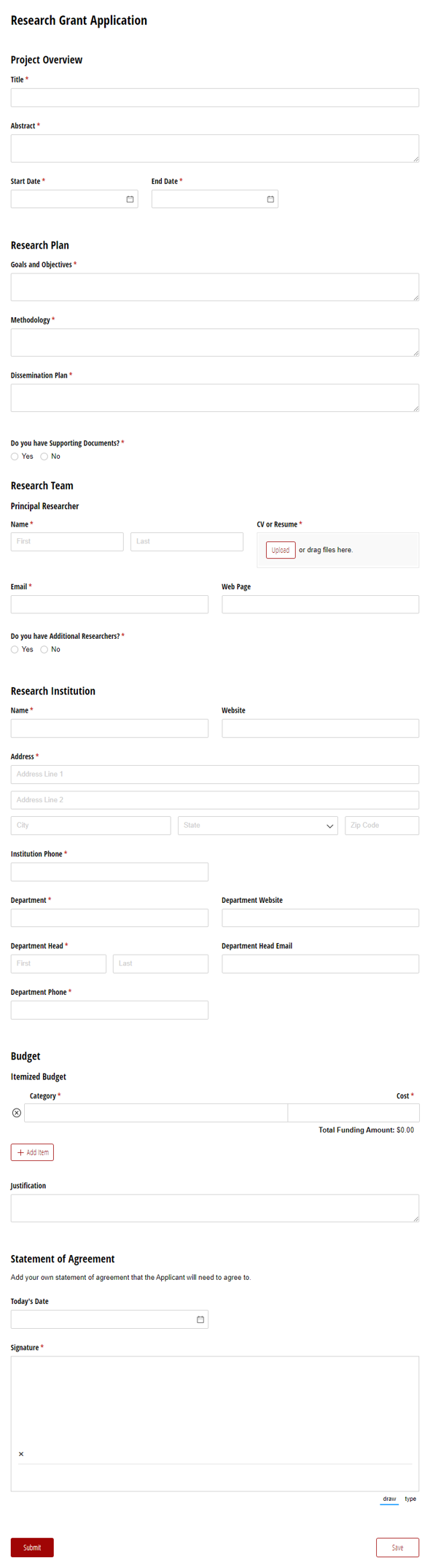 Go to Research Grant Application Form & Approval Process template