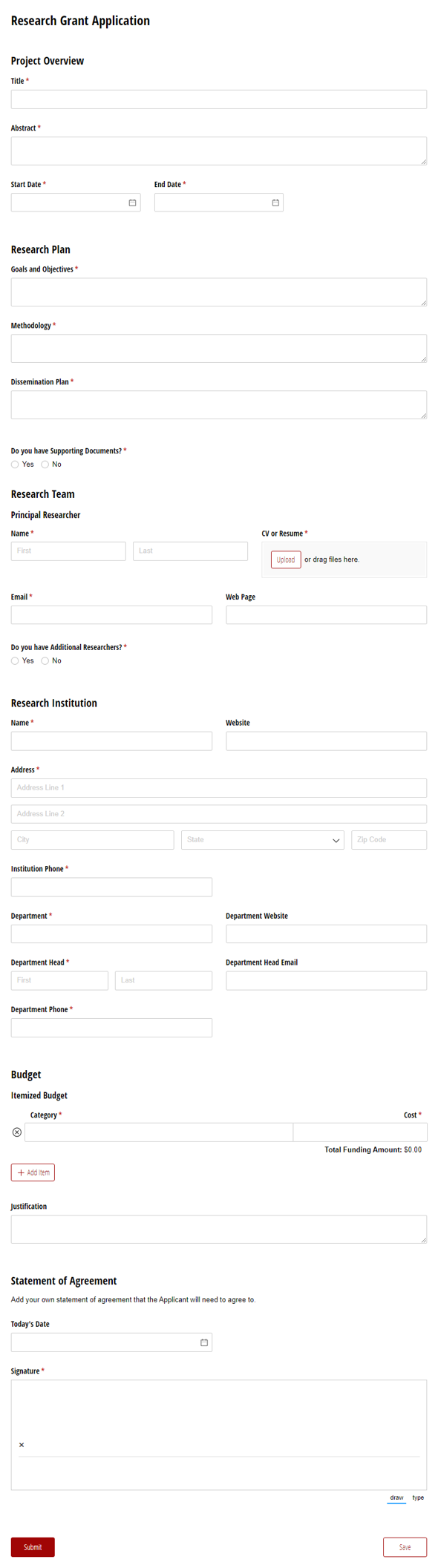 Go to Research Grant Application Form & Approval Process template