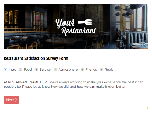 Go to Restaurant Satisfaction Survey Form template