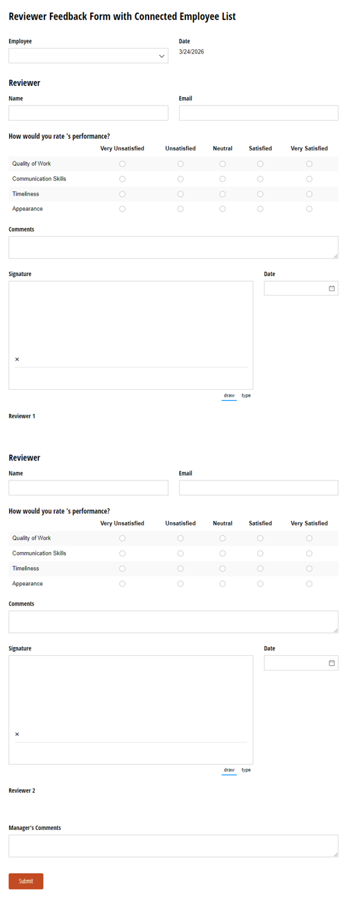 Go to Reviewer Feedback Form with Connected Employee List template