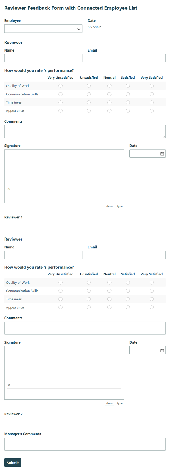 Go to Reviewer Feedback Form with Connected Employee List template