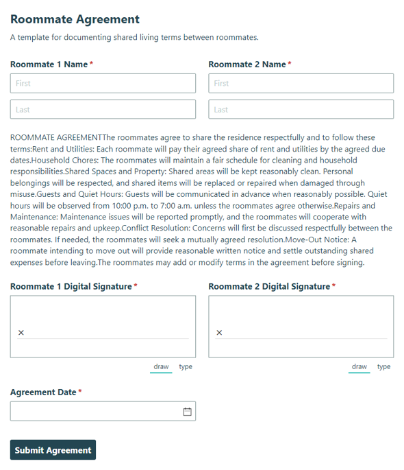 Go to Roommate Agreement template