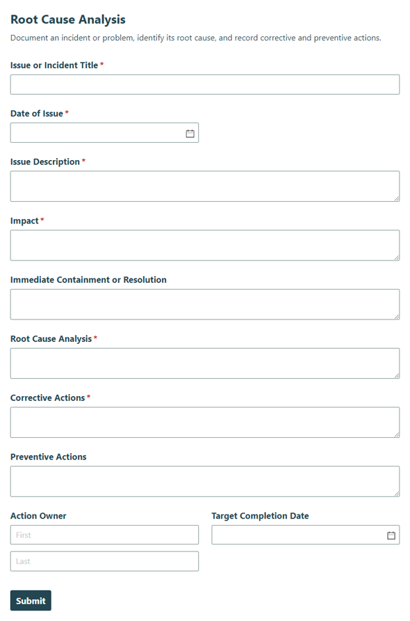 Go to Root Cause Analysis template