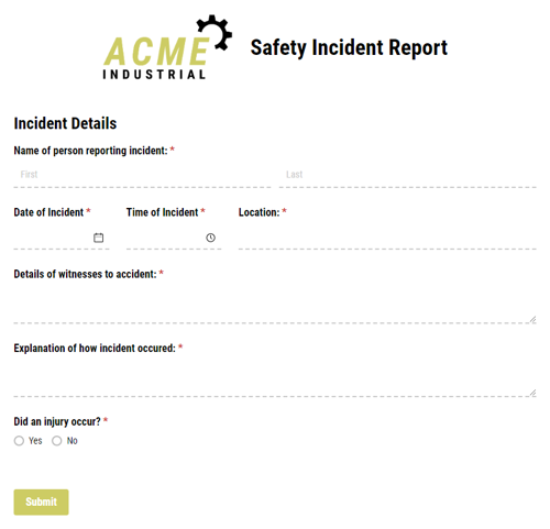 Go to Safety Incident Report template