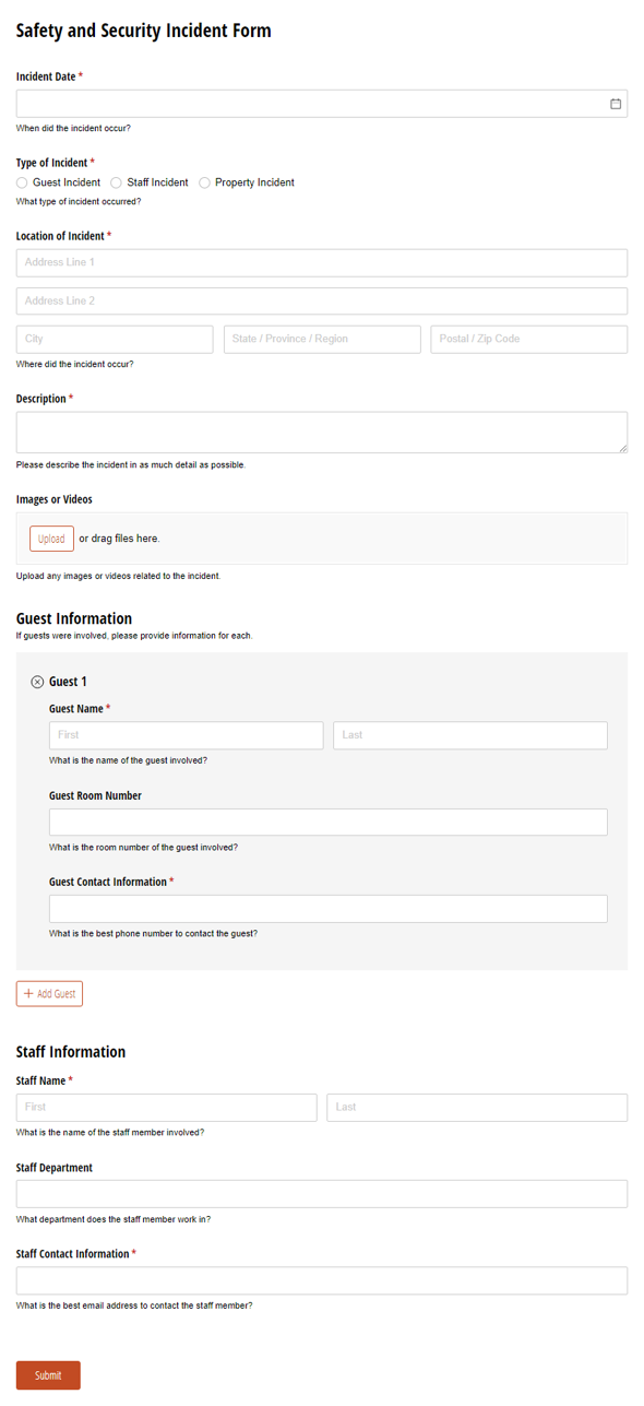 Go to Safety and Security Incident Form template