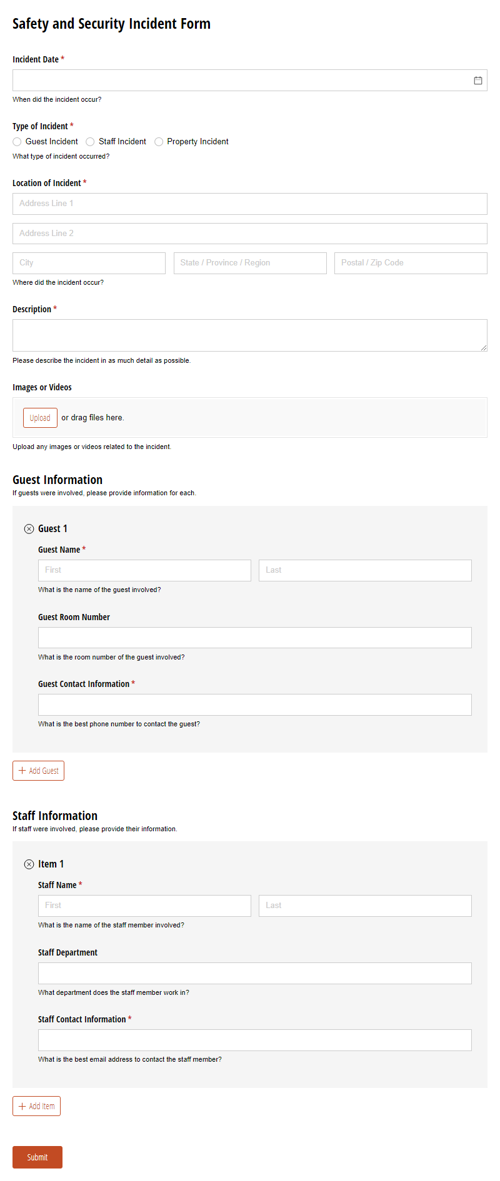 Go to Safety and Security Incident Form template