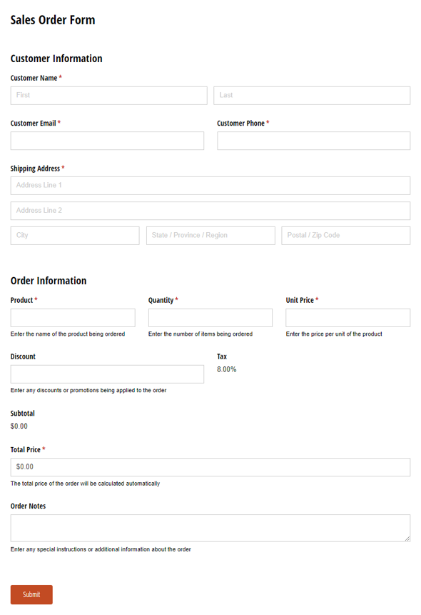 Go to Sales Order Form template