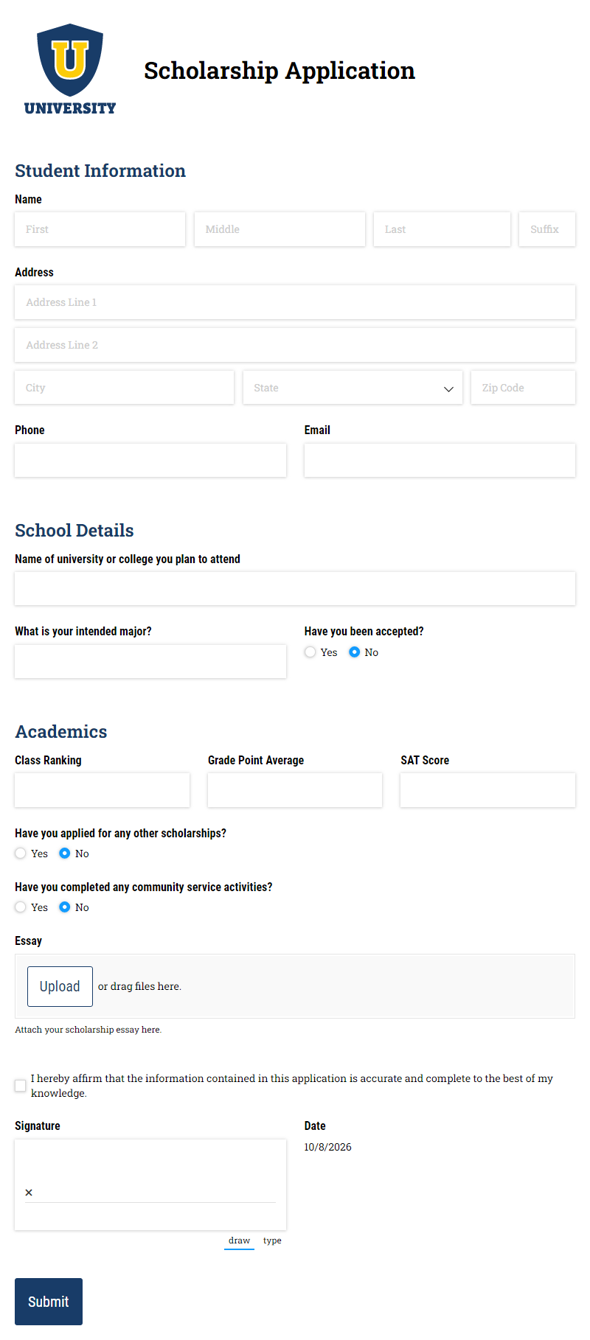 Go to Scholarship Application template