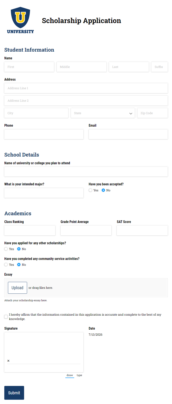 Go to Scholarship Application template
