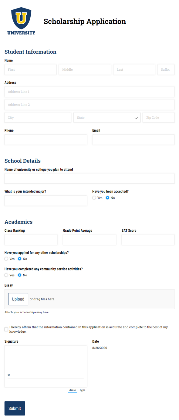 Go to Scholarship Application template