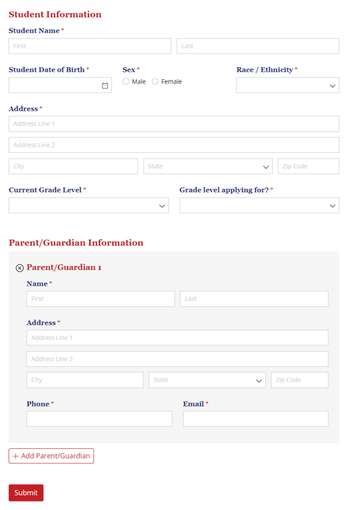 Go to School Admission Form template