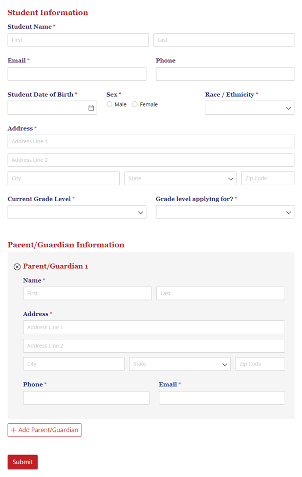 Go to School Admission Form template