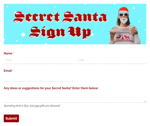 Go to Secret Santa Sign Up template