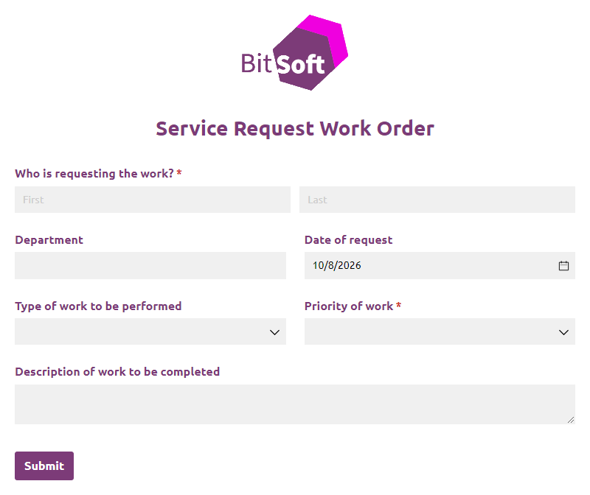 Go to Service Request Work Order template