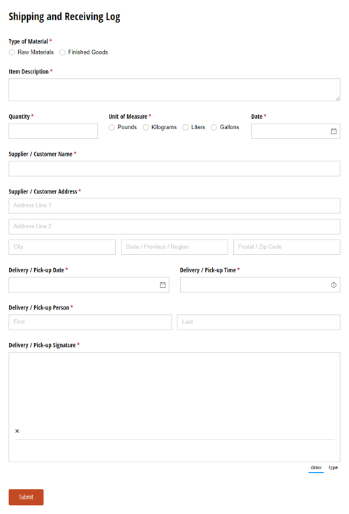 Go to Shipping and Receiving Log template