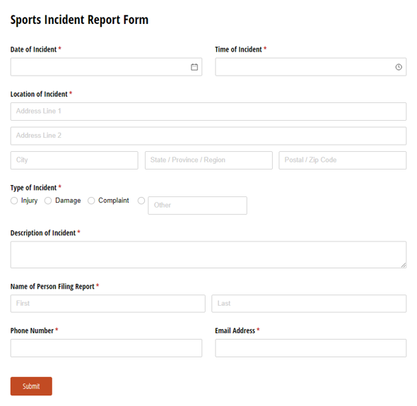 Go to Sports Incident Report Form template