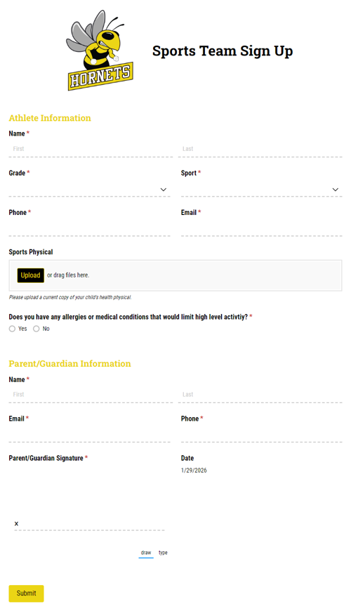 Go to Sports Team Sign Up template