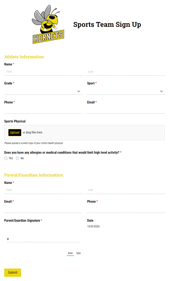 Go to Sports Team Sign Up template