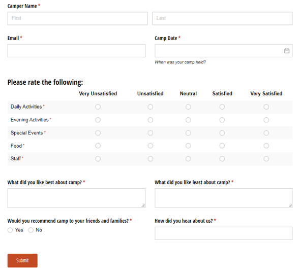 Go to Summer Camp Experience Survey template