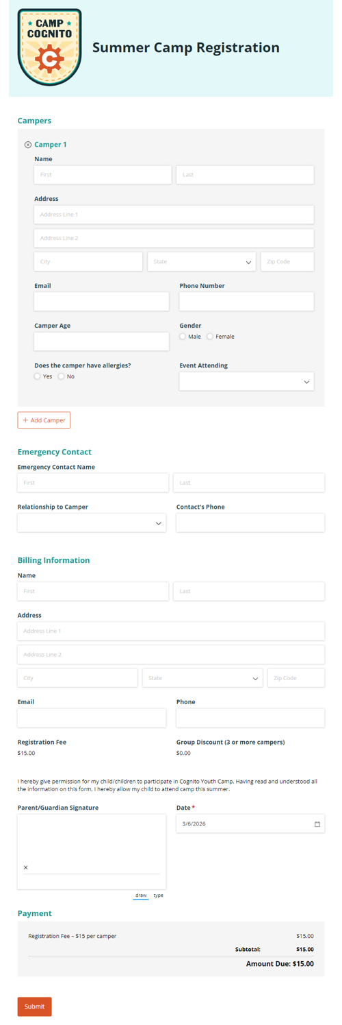Go to Summer Camp Registration template