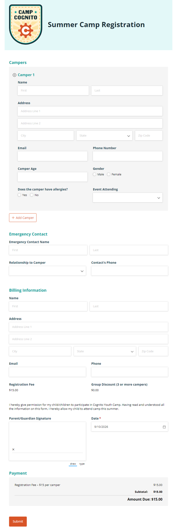 Go to Summer Camp Registration template