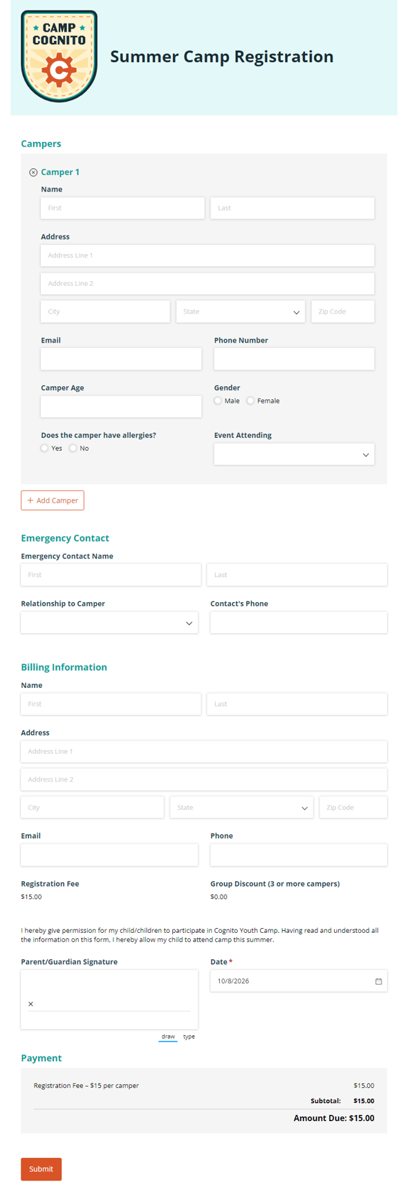 Go to Summer Camp Registration template