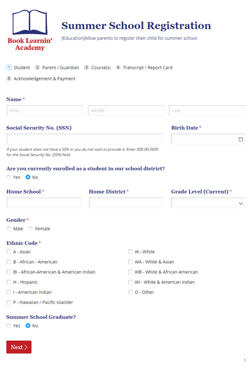 Go to Summer School Registration template
