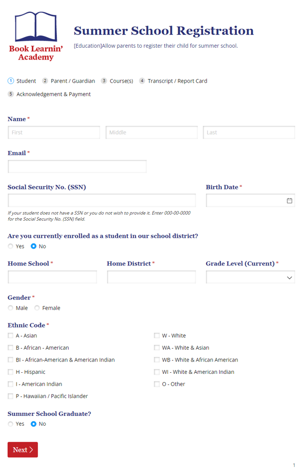 Go to Summer School Registration template
