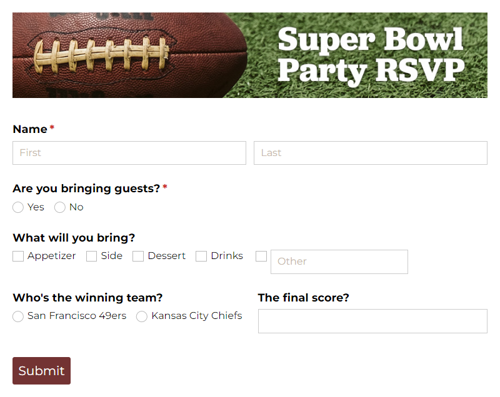 Go to Super Bowl Party RSVP template