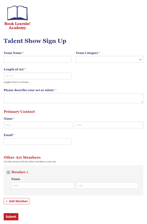 Go to Talent Show Sign Up template