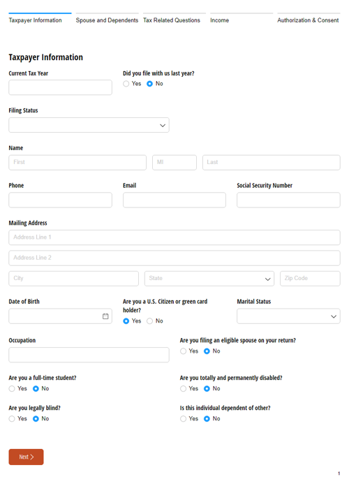 Go to Tax Client Intake Form template