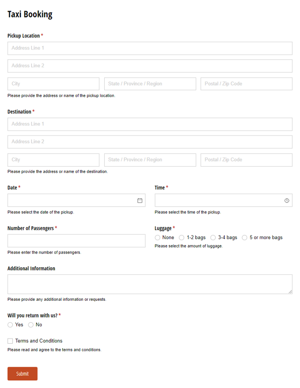 Go to Taxi Booking template