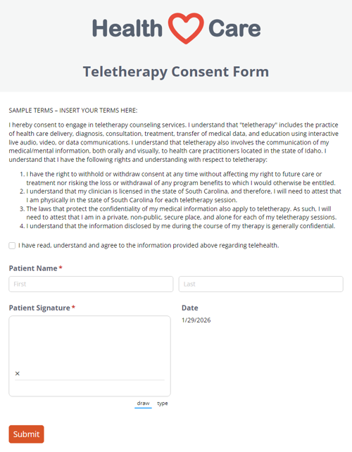 Go to Teletherapy Consent Form template