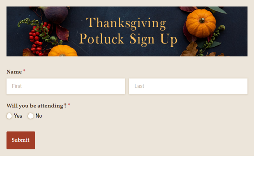 Go to Thanksgiving Potluck Sign Up template