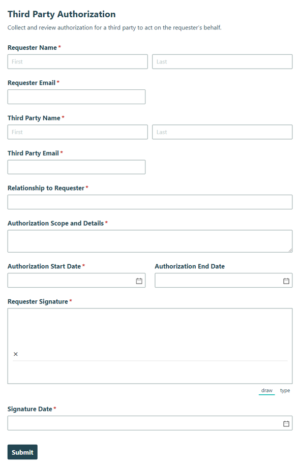 Go to Third Party Authorization template